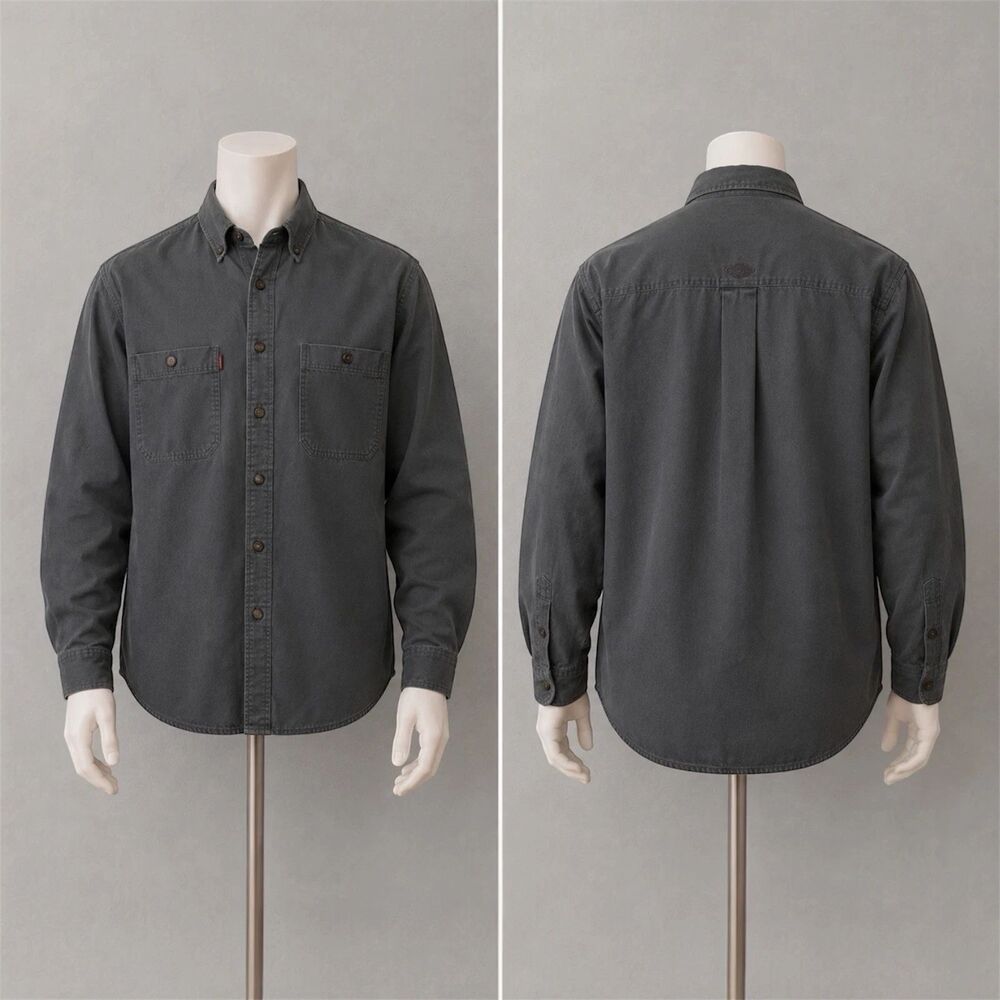 Dri-Duck Sawtooth 100% Cotton Button Down Shirt Gray Men Size L Western Utility